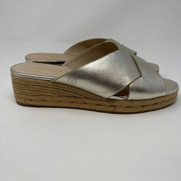 Jack Rogers Gold Silver Espadrille Slotted Sloane Slide Wedge Sandals Size 8.5 - Picture 2 of 6